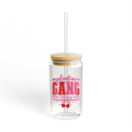 Valentine Gang 16oz Glass Sipper with Straw – Cute Couples & Galentine’s Drinkware