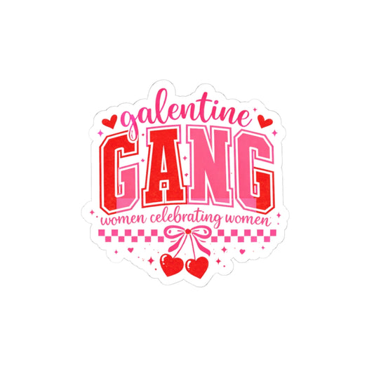 Galentine Gang Kiss-Cut Sticker — Pink Retro Hearts ‘Women Celebrating Women’